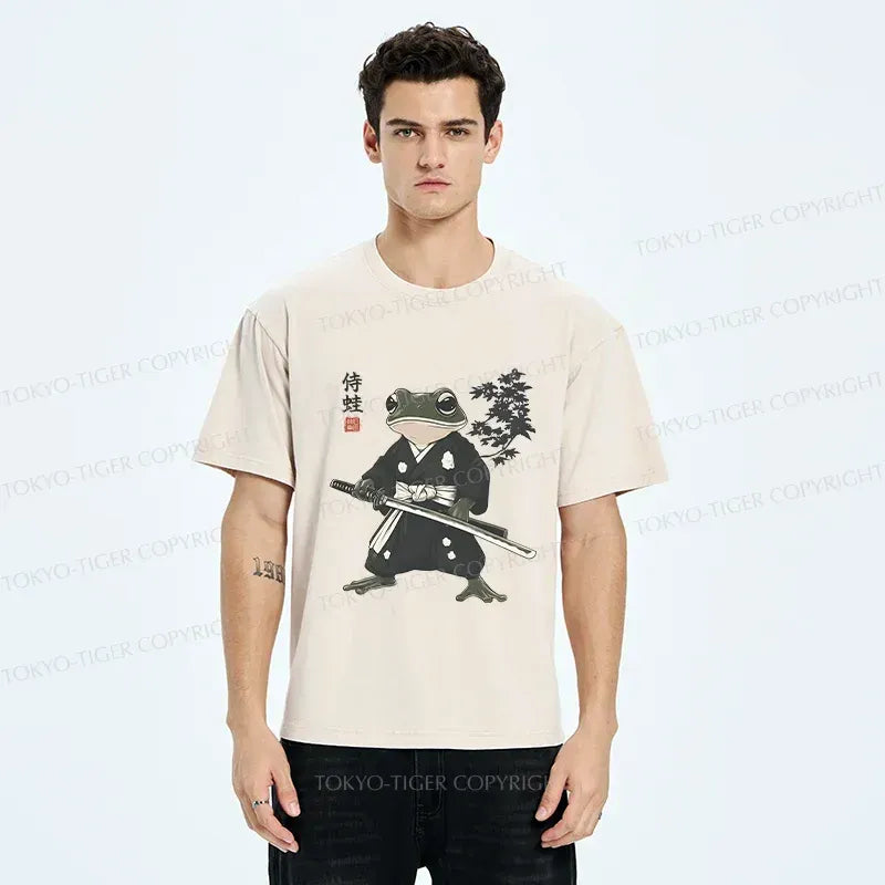 Japanese Samurai Frog Washed T-Shirt
