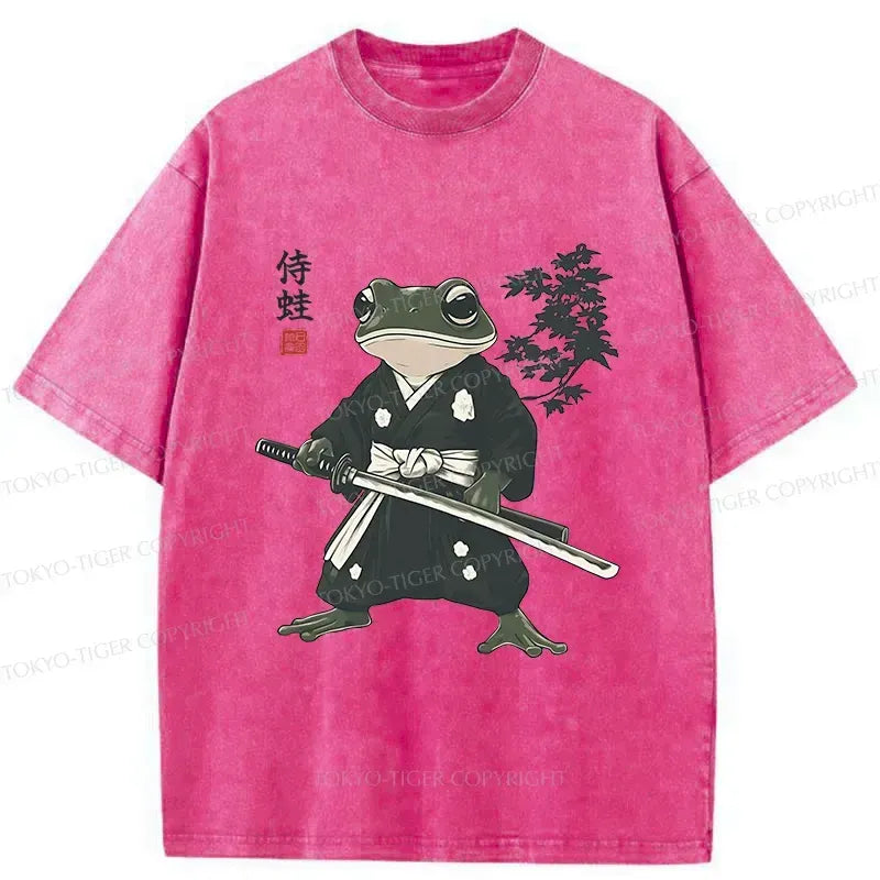 Japanese Samurai Frog Washed T-Shirt