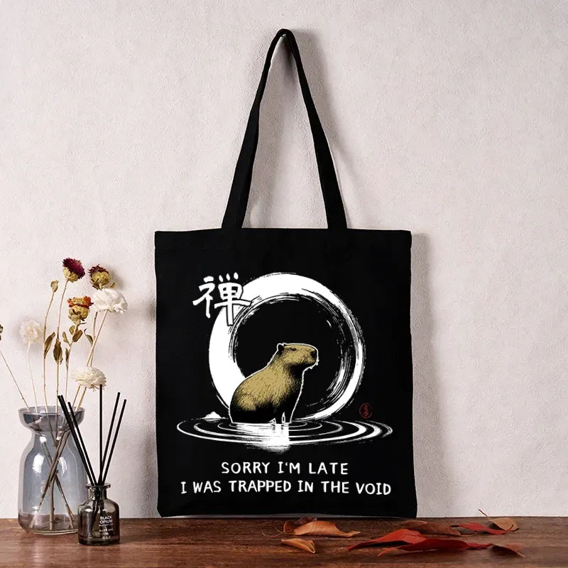 Japanese Zen Capybara Canvas Tote Bag