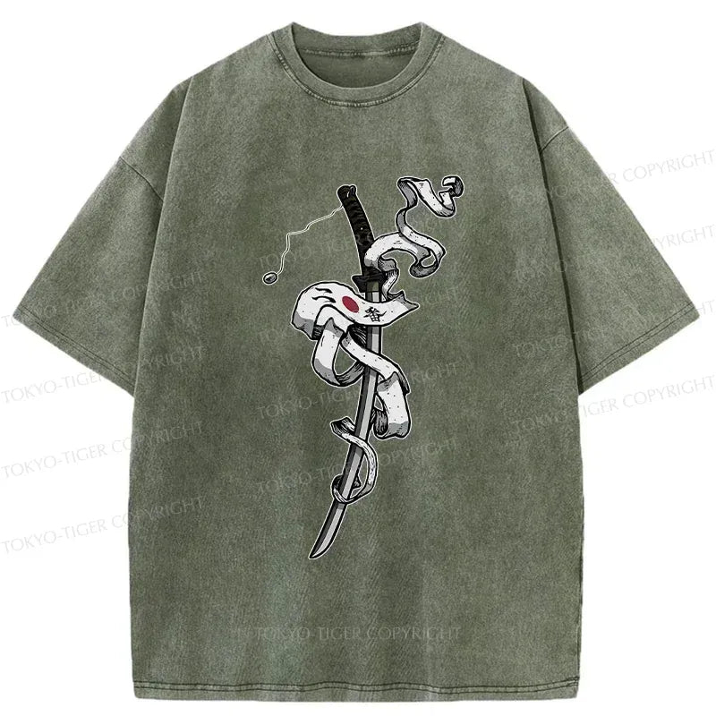 Kyoto-Lion Samurai Sword Japan Washed T-Shirt