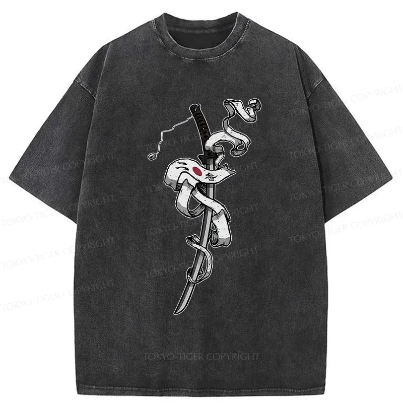 Samurai Sword Washed T-Shirt for Streetwear