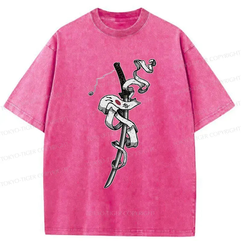 Samurai Sword Washed T-Shirt for Streetwear