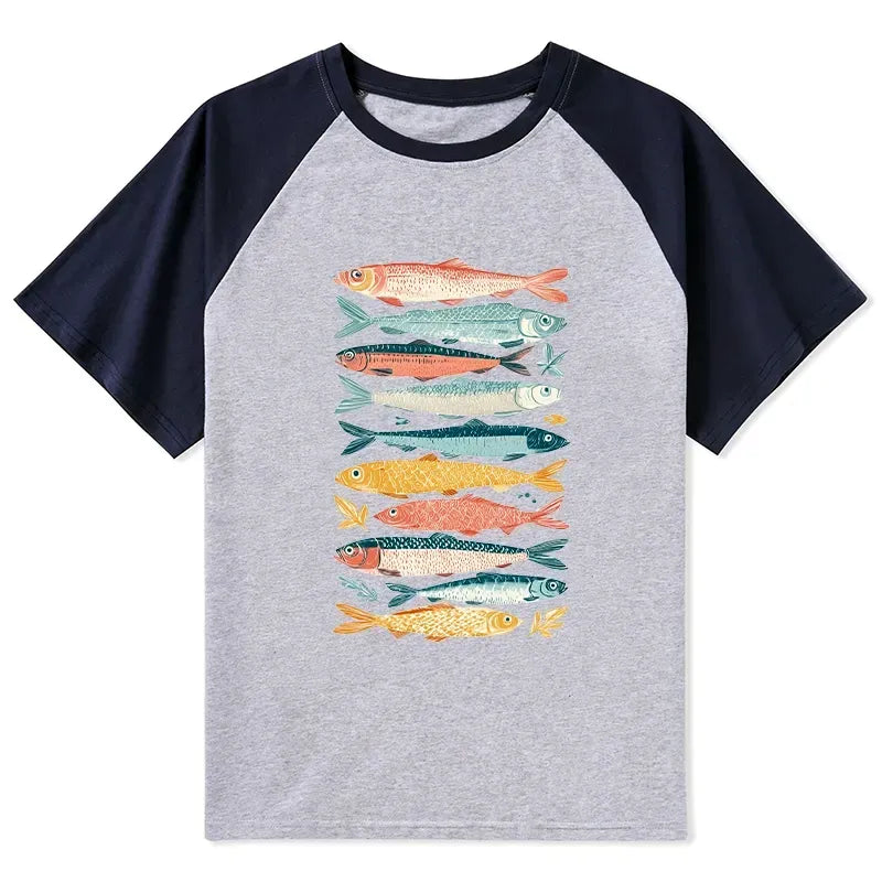 Colorful Fish Raglan T-shirt for Summer