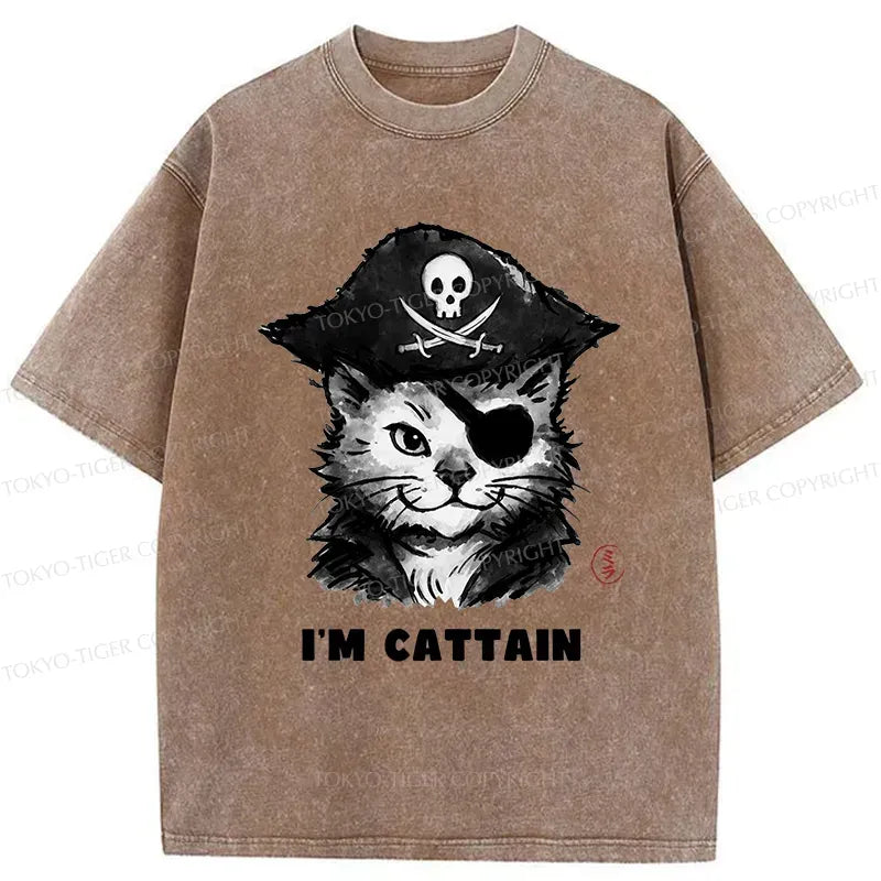 Japanese Pirate Cat Washed T-Shirt