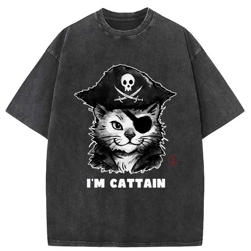 Kyoto-Lion Pirate Cat Japan Washed T-Shirt
