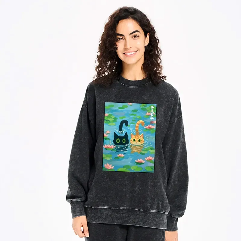 Comfortable unisex sweatshirt with lotus cat design