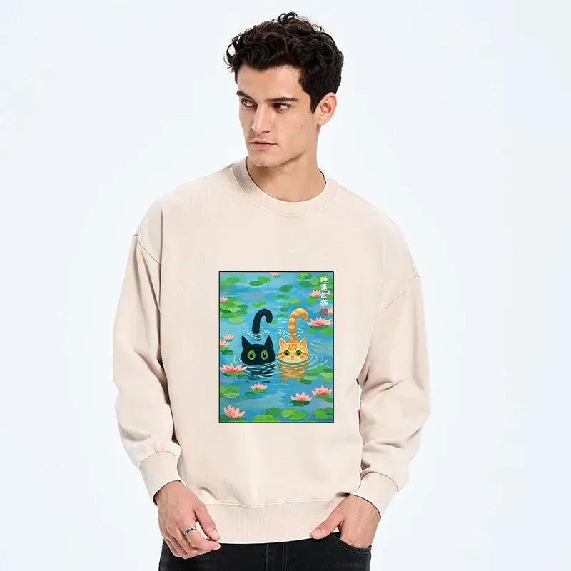 Comfortable unisex sweatshirt with lotus cat design