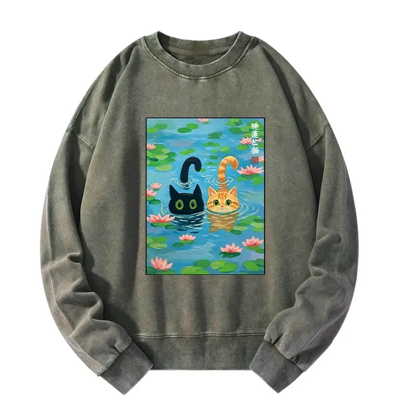 Comfortable unisex sweatshirt with lotus cat design