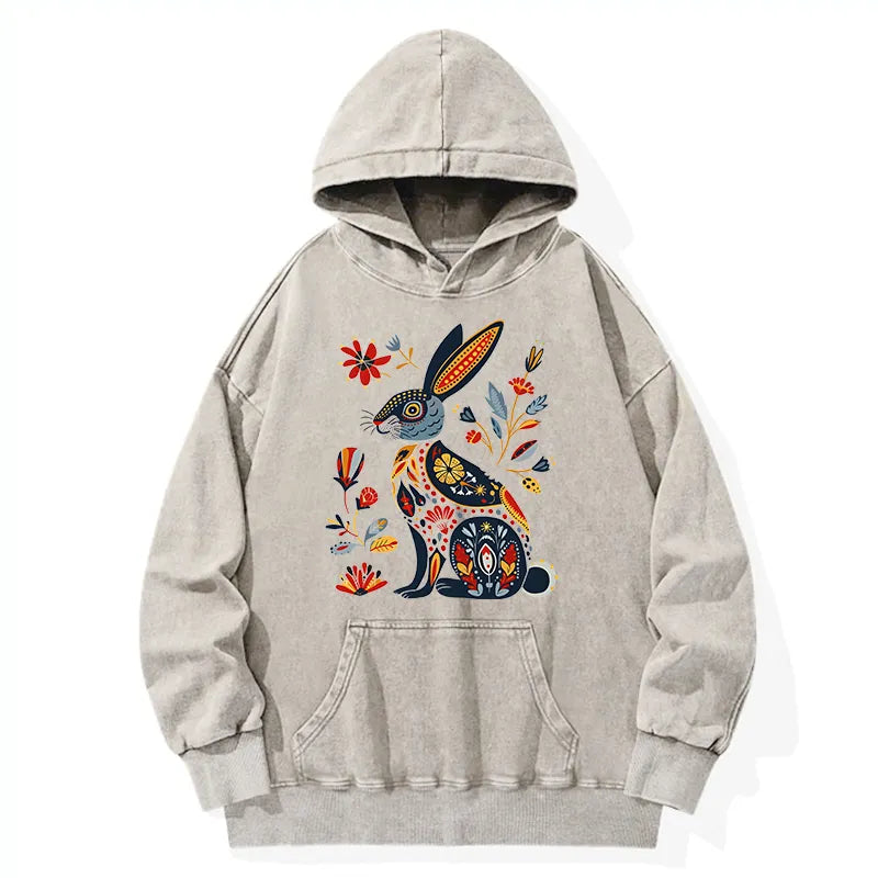 Kyoto-Lion Folk Hare Bloom Washed Hoodie