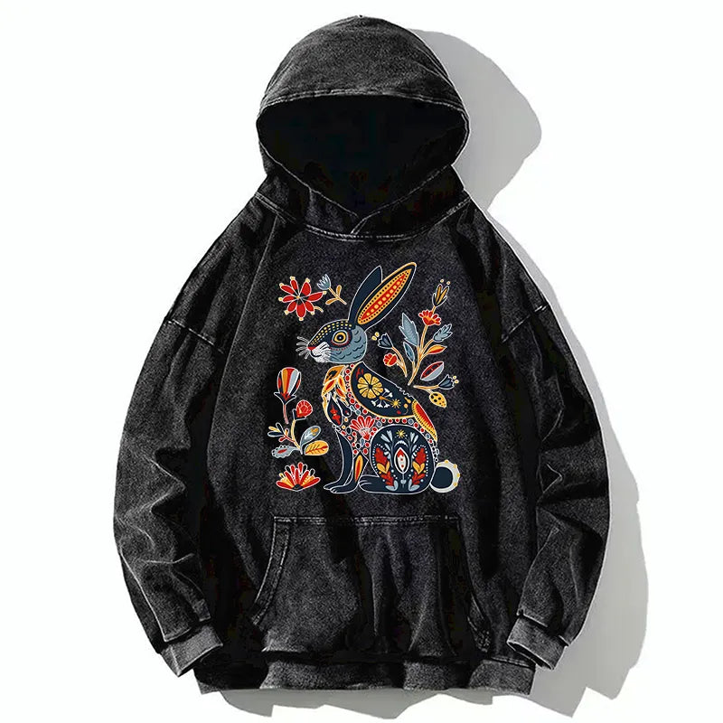 Kyoto-Lion Folk Hare Bloom Washed Hoodie