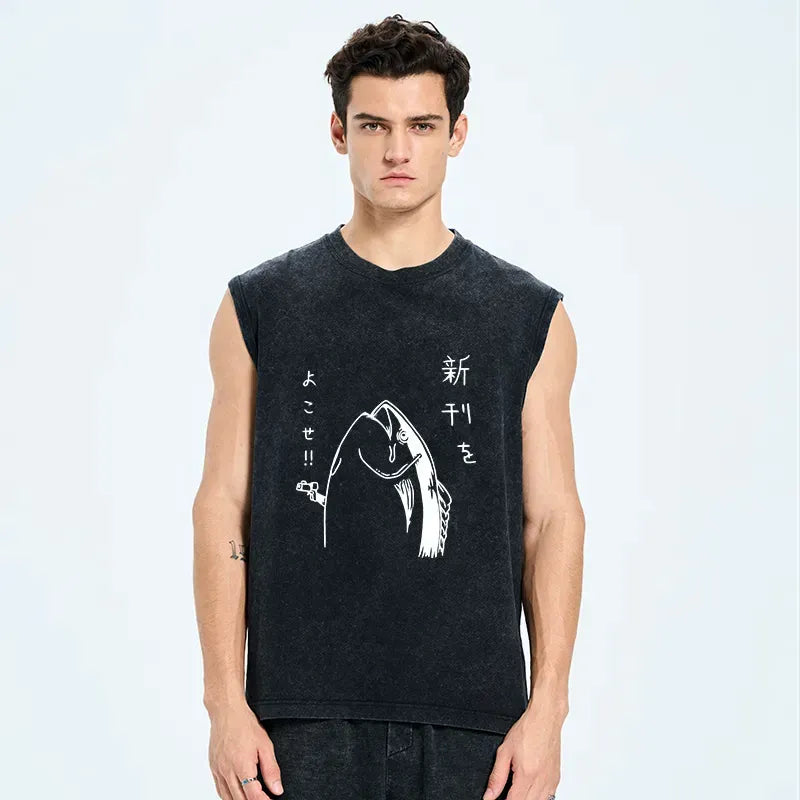 comfortable japanese fish print tank top