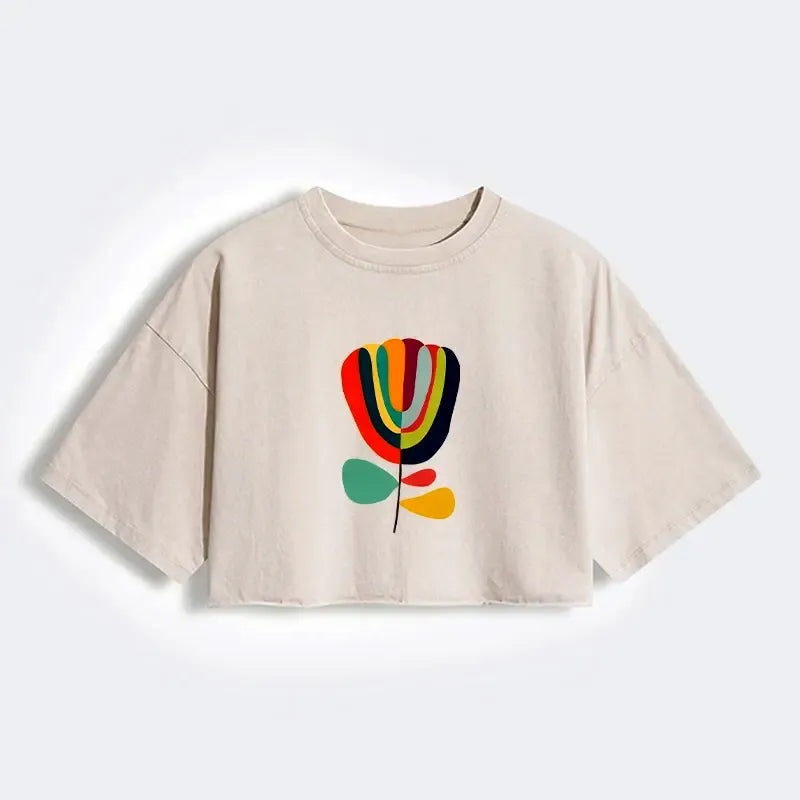 japanese colorful flower crop t-shirt
