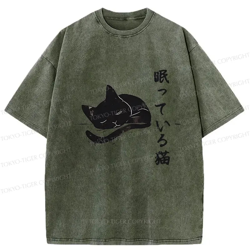 Japanese Vintage Washed Cat T-Shirt for Daily Wear