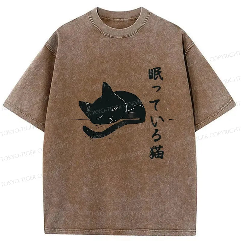 Kyoto-Lion Sleeping Cat Washed T-Shirt