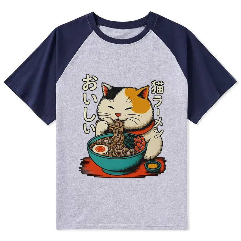 Kyoto-Lion Cute Eat Eating Japanese Ramen Raglan T-shirt