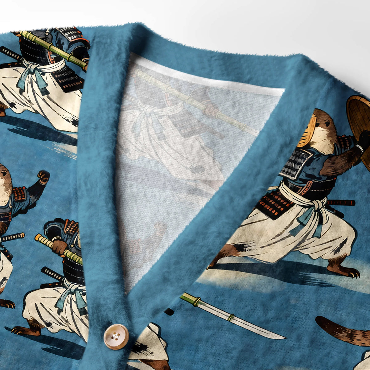 Kyoto-Lion Otter Samurai Ugly Cardigan Sweater