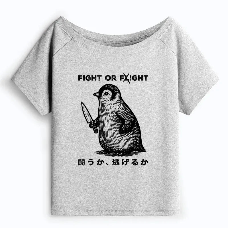 Kyoto-Lion Funny Fight Or Flight Off Shoulder T-Shirt