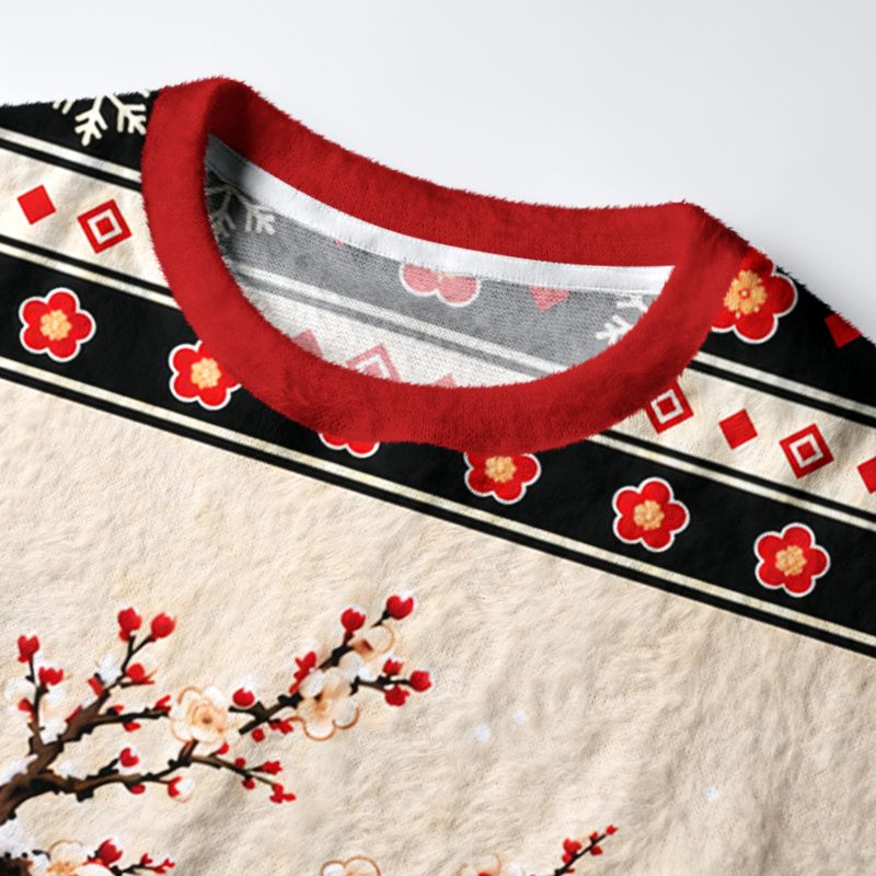Kyoto-Lion Leisurely Cat Is Drinking Tea Christmas Ugly Sweatshirt