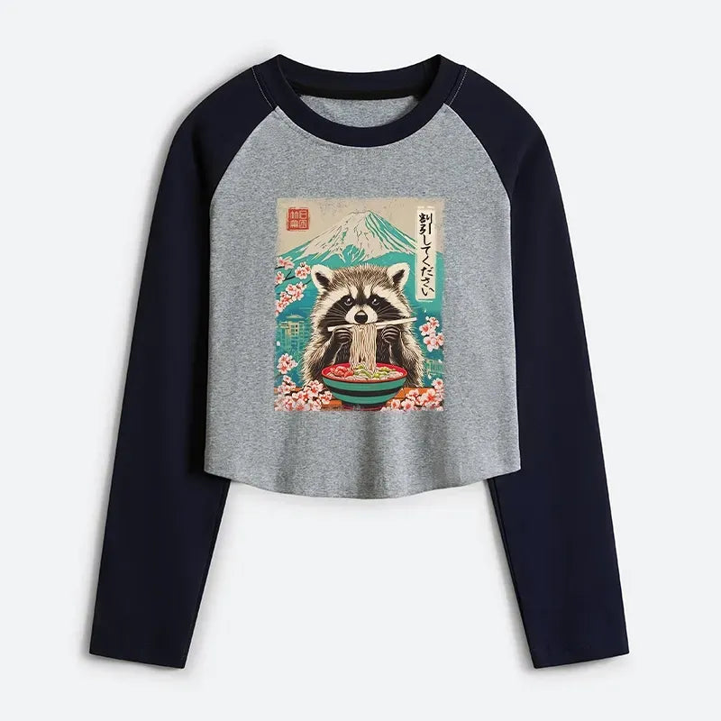 Japanese vintage crop raglan tee for women