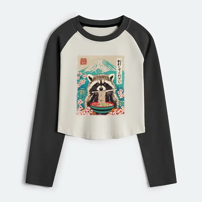 Japanese vintage crop raglan tee for women
