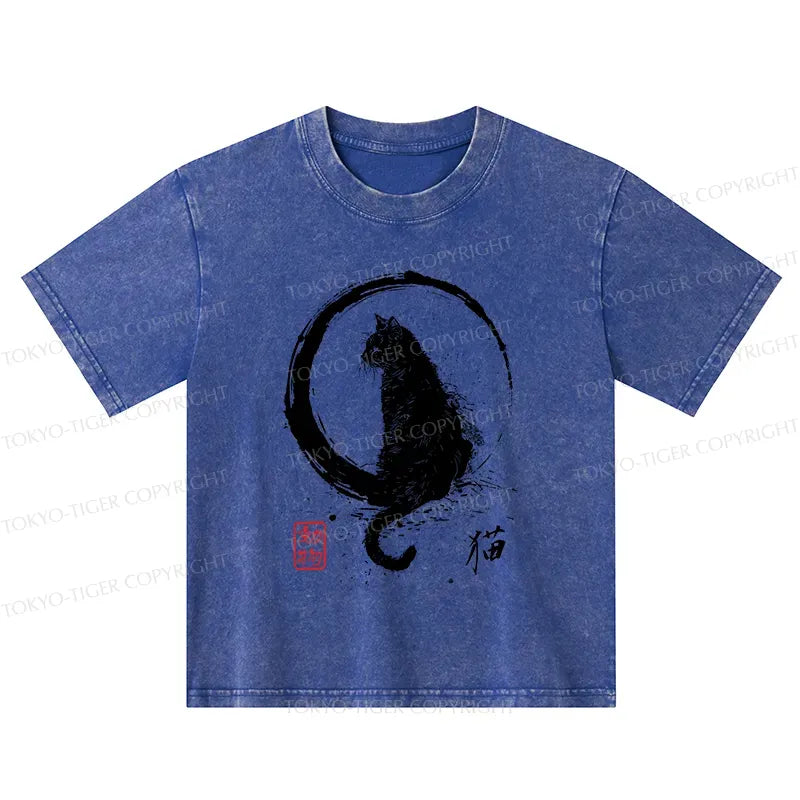 retro japanese black cat kids t-shirt
