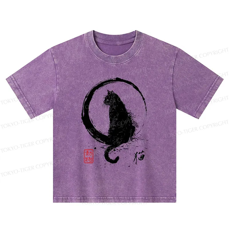 retro japanese black cat kids t-shirt