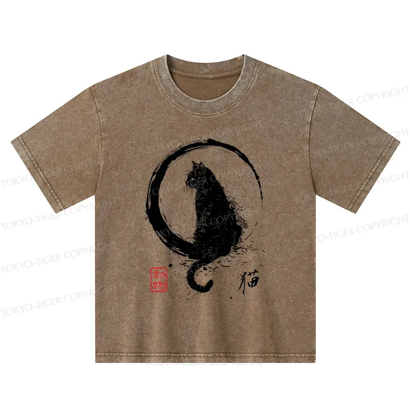 washed black cat tee for kids on sale