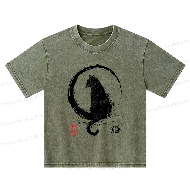 retro japanese black cat kids t-shirt