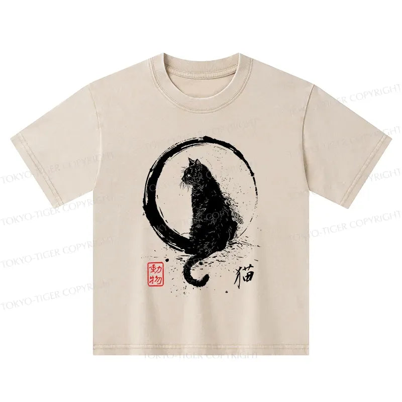 retro japanese black cat kids t-shirt