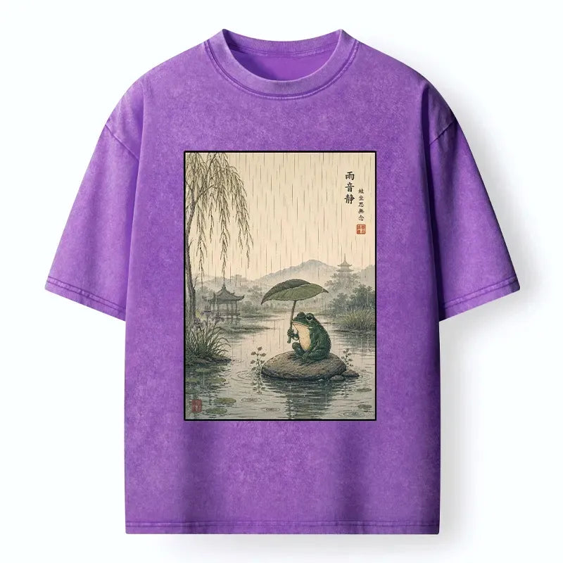 Washed Frog T-Shirt with Lotus Leaf
