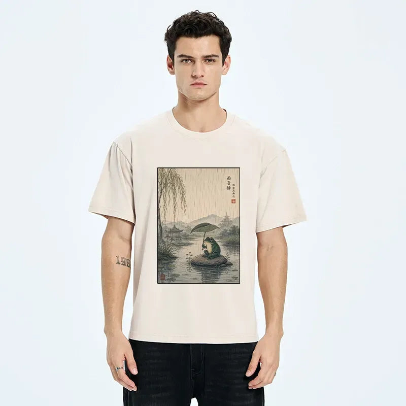 Washed Frog T-Shirt with Lotus Leaf