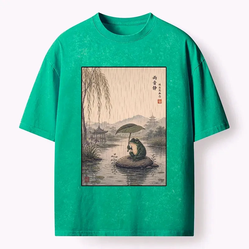 Washed Frog T-Shirt with Lotus Leaf