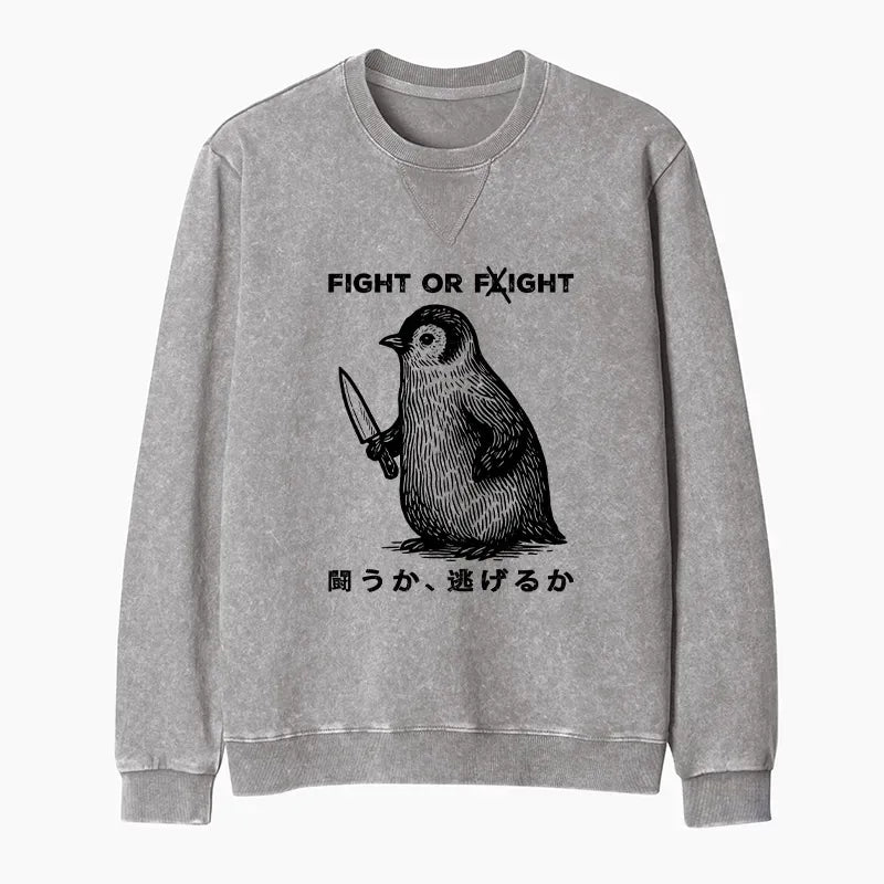 Kyoto-Lion Funny Fight Or Flight Washed Terry Sweatshirt