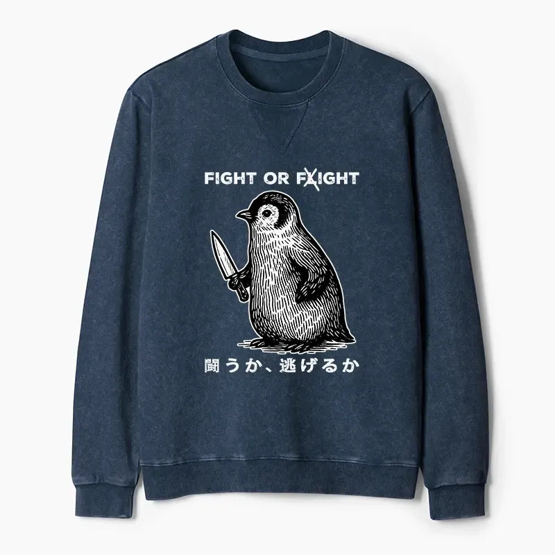 Kyoto-Lion Funny Fight Or Flight Washed Terry Sweatshirt