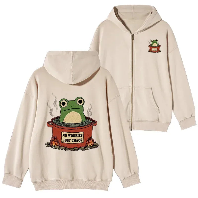 Kyoto-Lion Frog£ºNo Worries£¬Just Chaos Washed Zip Hoodie