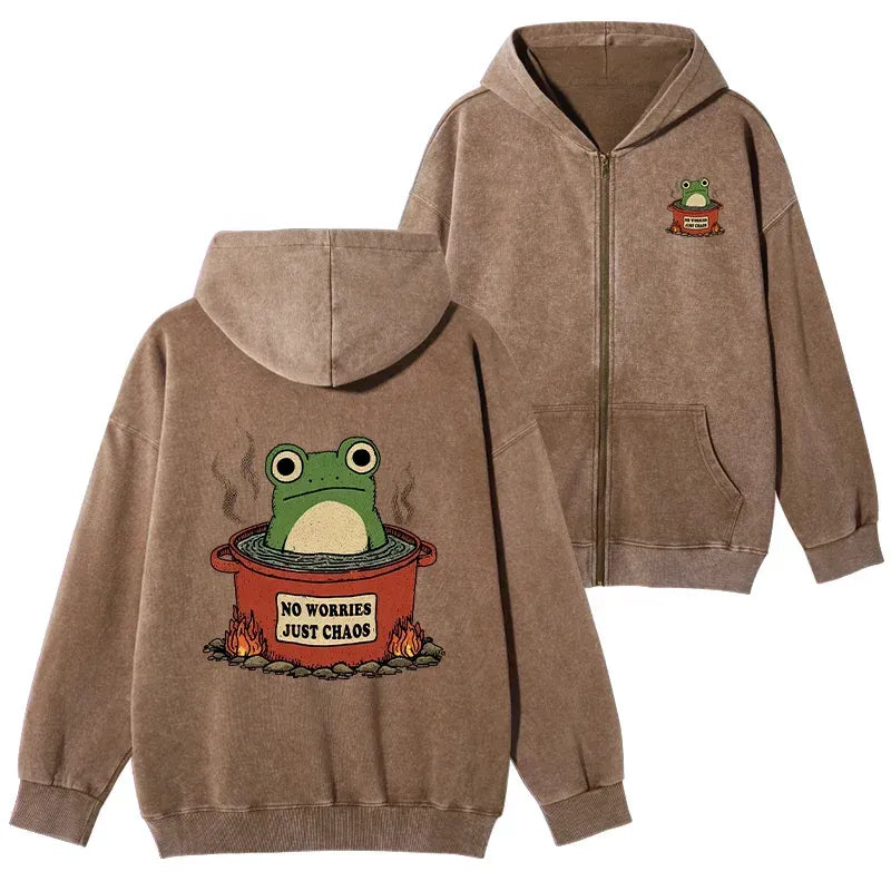 Kyoto-Lion Frog£ºNo Worries£¬Just Chaos Washed Zip Hoodie