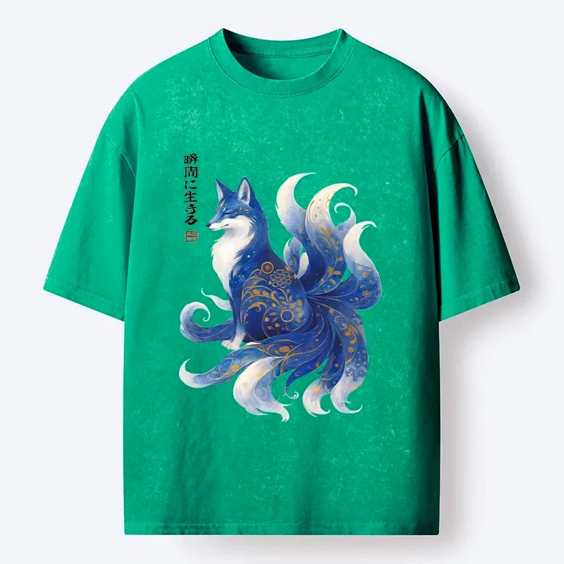 Japanese Ink Fox Washed T-Shirt for Men