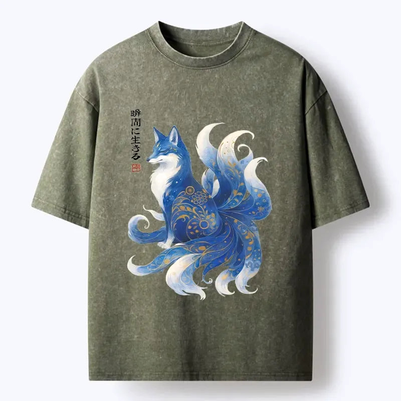 Japanese Ink Fox Washed T-Shirt for Men