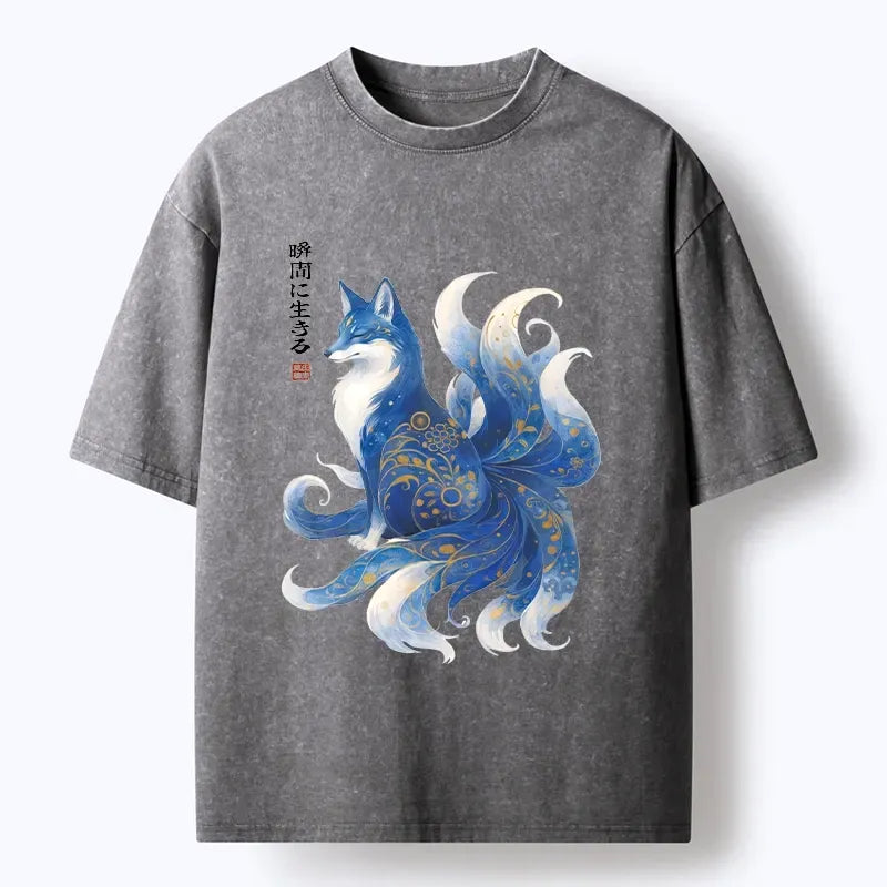 Japanese Ink Fox Washed T-Shirt for Men