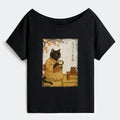 Kyoto-Lion Cat Heart Full Of Coffee Off Shoulder T-Shirt