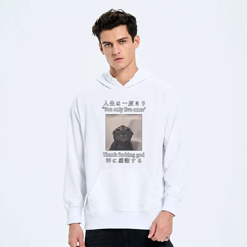 Kyoto-Lion Funny Melancholy Cat Classic Hoodie