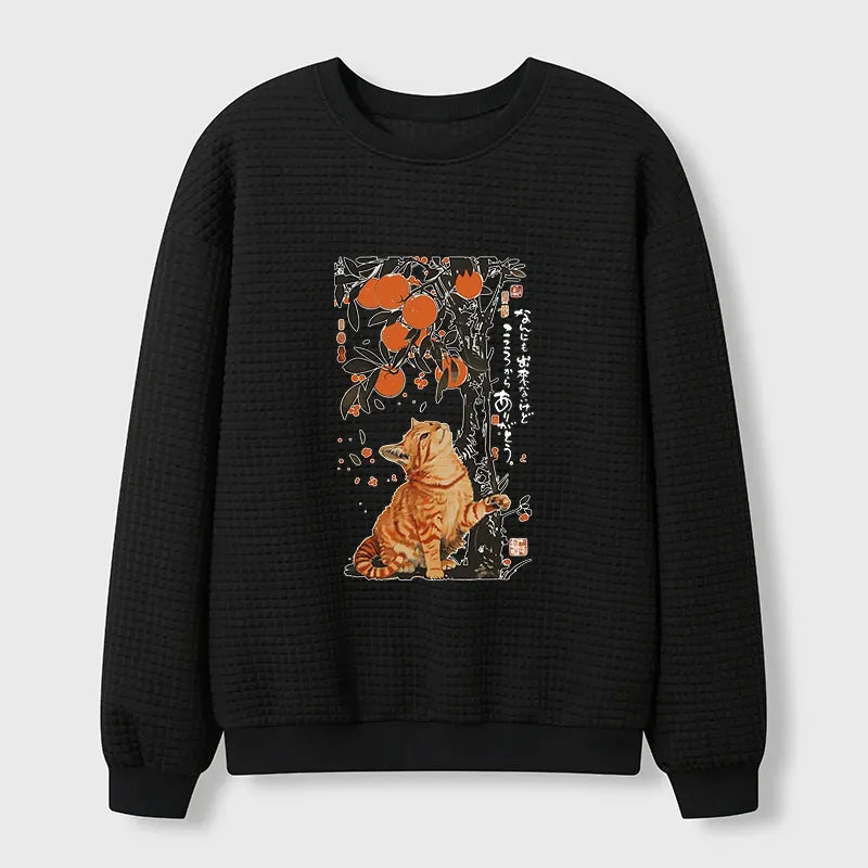 Kyoto-Lion Orange Cat Wants To Eat Oranges Waffle Sweatshirt
