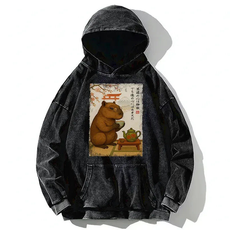 Kyoto-Lion Tea Time With a Capybara Washed Hoodie