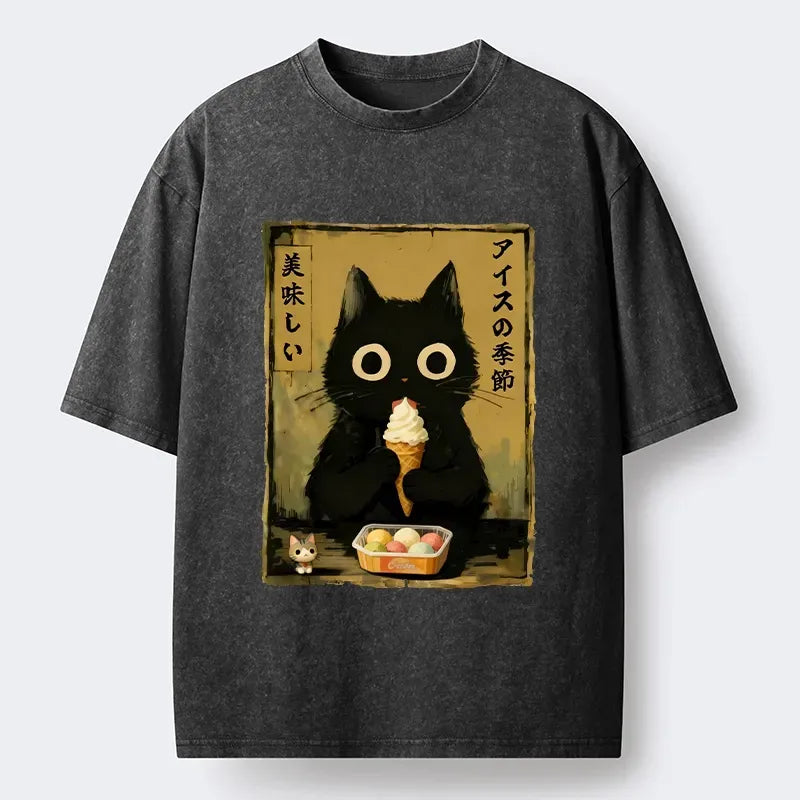 Japanese Unisex Cat Tee for Streetwear