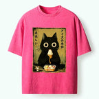 Kyoto-Lion Black Cat Loves Ice Cream Washed T-Shirt