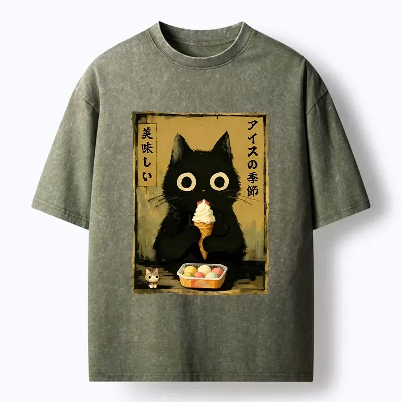 Japanese Unisex Cat Tee for Streetwear