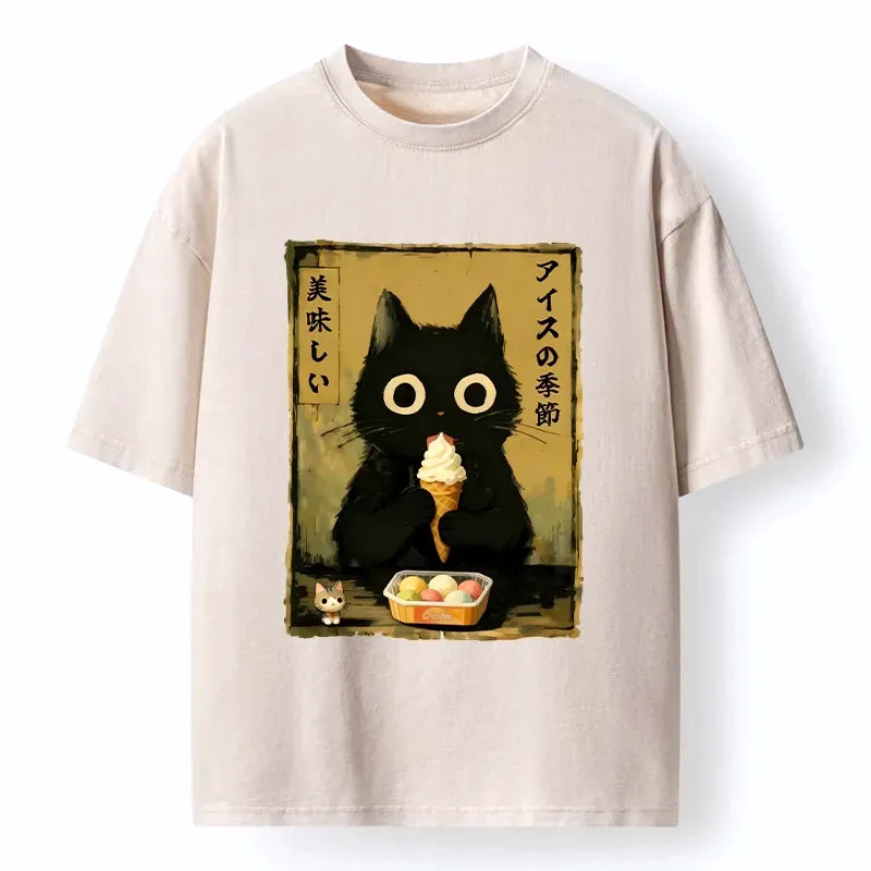 Black Cat Loves Ice Cream T-Shirt