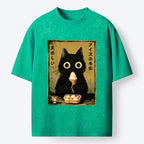 Washed Vintage Cat Shirt for Summer