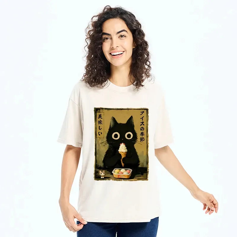 Black Cat Loves Ice Cream T-Shirt