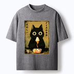 Kyoto-Lion Black Cat Loves Ice Cream Washed T-Shirt